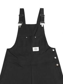 Manfinity Hypemode Men's Black Bib Pants, Casual Loose Straight Leg Overalls.Men's Streetwear,Baggy,Brand,I Love My Boyfriend,Graphic,Boyfriend, - Black - View 5