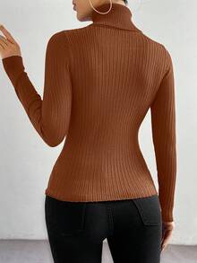 EMERY ROSE Áo len dệt kim gân cổ lọ tay dài cổ điển tối giản ôm vừa vặn - Cà phê nâu - Xem 2
