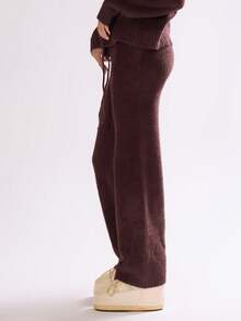 MUSERA Fluffy Knit Low Rise Oversized Fit Drawstring Joggers Only Winter Ski Vacation Lounge Holidays - Coffee Brown - View 4
