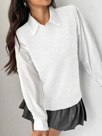 Zielony Women's Casual Everyday Commute Simple Solid Color Loose Knit Sweater Vest, Excluding Shirt