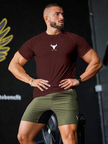 Gym Rark Camiseta de compresión de manga corta cómoda para hombre, camiseta deportiva de baloncesto, camiseta de compresión para gimnasio - Marrón - Ver 5