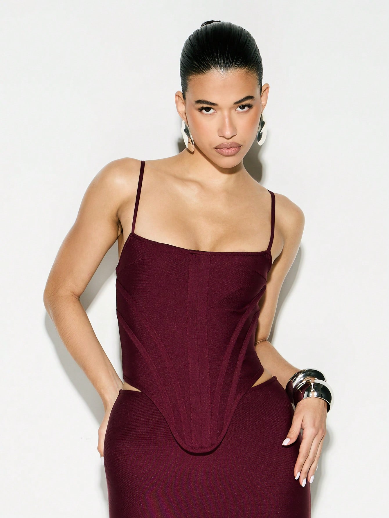 KIZN Burgundy Corset Style Ribbed Cami Tank