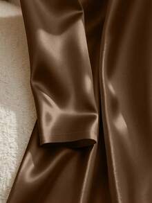 Lyxana Satin + Belt Decor Long Sleeve Midi Dress - Coffee - View 7