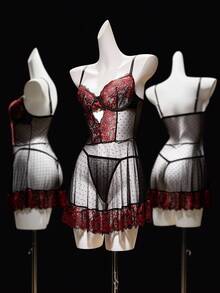 SHEIN 2pcs Lace Patchwork Underwire Sexy Lingerie Set For Women - Multicolor - View 8