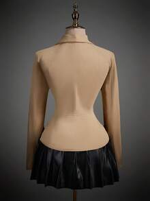 SHEIN ICON 女士双层领修身夹克 黑色拉链外套 秋冬款 - 卡其色 - 查看 2