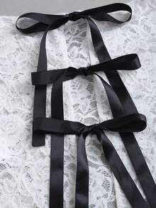 SHEIN Sweetro Sexy Backless Bowknot Lace Off Shoulder Long Sleeve Fitted T-Shirt, White, Spring/Autumn