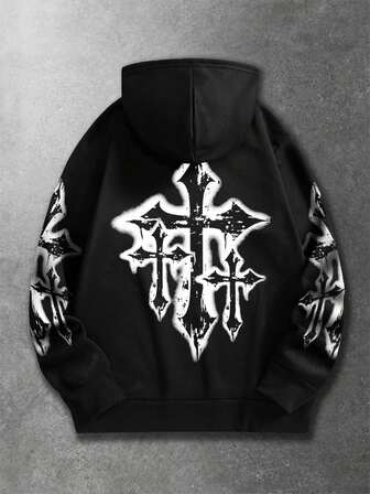 sweat-shirt à capuche en polaire avec imprimé croix pour hommes