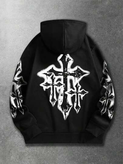 sweat-shirt à capuche en polaire avec imprimé croix pour hommes
