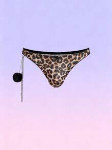 DrisQ 1 Quần lót nam họa tiết da báo gợi cảm dây xích bạc trang trí màu đen bóng mềm mại - màu nâu - Xem 1