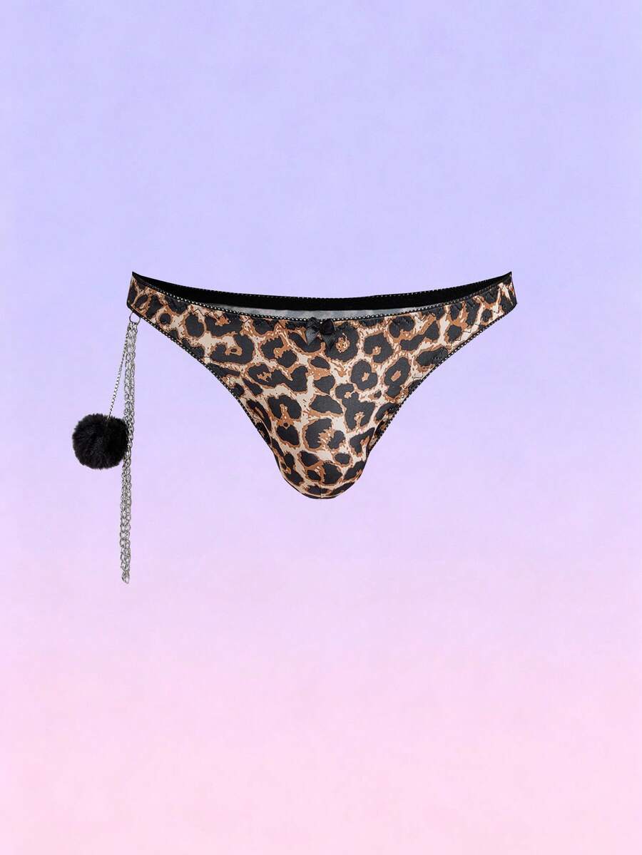 DrisQ 1 Quần lót nam họa tiết da báo gợi cảm dây xích bạc trang trí màu đen bóng mềm mại - màu nâu - Xem 1