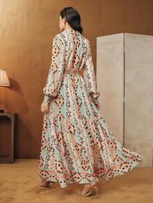 Anewsta Fashionable & Elegant Casual Commuter Positioning Printed Dress For Women, New Autumn Collection - Coral Orange - View 3