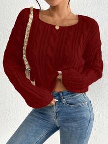 Rafferiza 方领纯色休闲百搭长袖套头毛衣