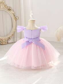 Glamorique Kids Đầm đính sequin hình vỏ sò, chân váy phồng voan màu tím ombre, đầm dự tiệc chủ đề đại dương cho bé gái. - Màu tím - Xem 2