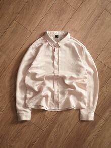 TOKVUE 男士休闲百搭纯色提花长袖衬衫 男士缎面衬衫 米色纽扣衬衫 男士长袖纽扣衬衫 日系衬衫 男士杏色衬衫 - 粉色 - 查看 1