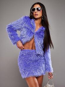 NYA SZN Karli Skirt High Rise Fitted Bodycon Furry Purple Holiday Festive Summer Fall Festival Special Occasion Party Elegant Mini Length Kings Day For Women - Purple - View 3
