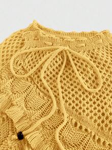 ROMWE Women's Summer Beach Casual Vacation Hollow-Out Knit Skirt - Yellow - View 3