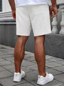 Manfinity Homme Men's Casual Solid Color Drawstring Waist Shorts, Summer - White - View 2