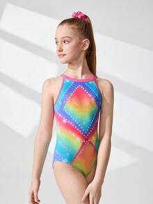 SHEIN Leotardi senza maniche con stampe per ragazze pre-adolescenti, comodi e delicati sulla pelle, design aderente per evitare l'esposizione, abbigliamento per ginnastica ritmica, body per danza scolastica e competizioni, adatti per tutte le stagioni, San Valentino, Natale - Bianco e nero - Visualizzare 3