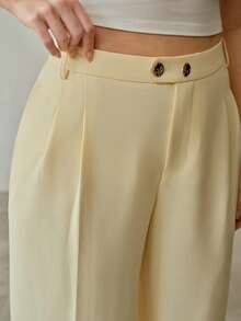 MOTF PREMIUM 加大码春夏纯色斜插口袋前缝阔腿西装裤 - 淡黃色 - 查看 3
