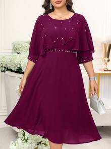 Gownix Đầm cổ tròn sang trọng đính đá Rhinestone cỡ lớn - Màu tím - Xem 4