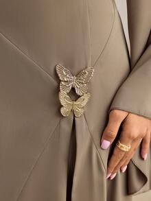 Veilorie 女士纯色立领褶裥优雅长袖阿拉伯连衣裙 - 摩卡棕 - 查看 7