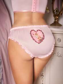 FairyFlirt 女士荷叶边天使印花粉色时尚舒适比基尼内裤 - 粉色 - 查看 1