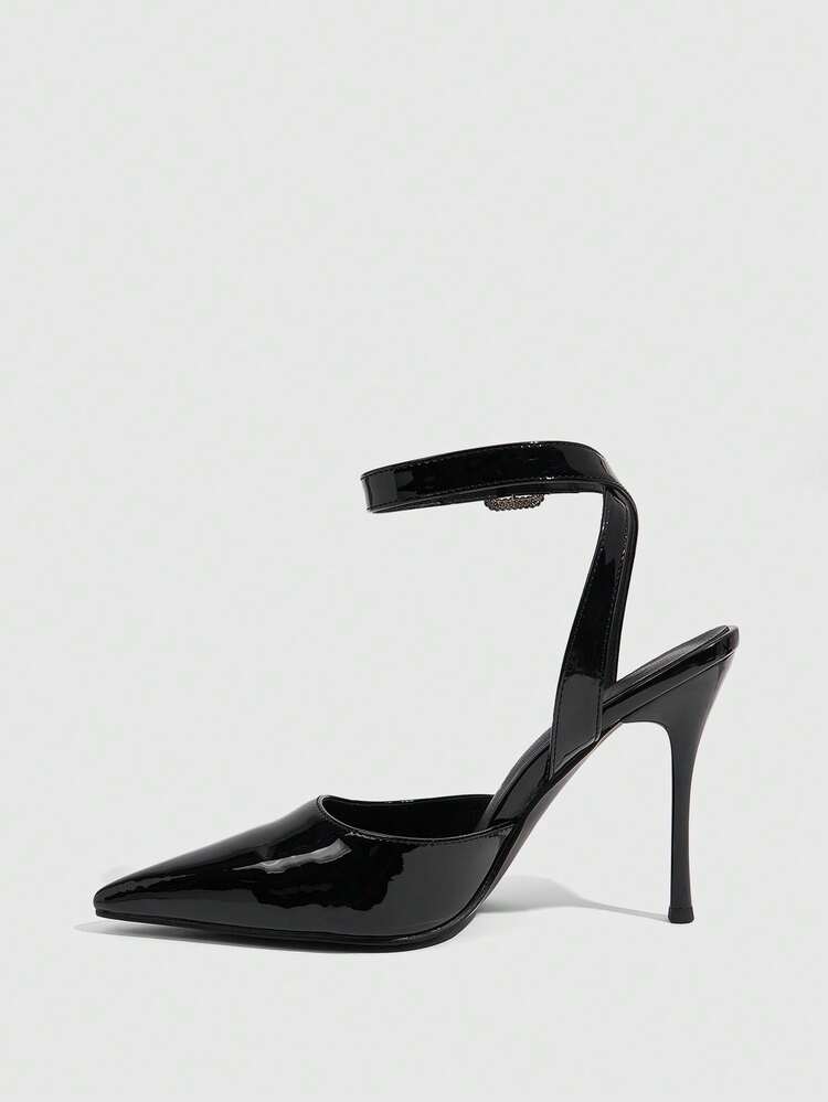 CUCCOO SZL Women's Fashionable Sexy Black Pointed Toe Rhinestone Buckle Pumps For Christmas