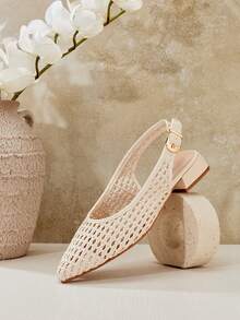 SHUZIA #ResortChic Giày mules hở gót mũi nhọn dệt PU quai hậu dành cho nữ – Thoải mái thoáng mát & Phong cách mùa hè thanh lịch - trắng - Xem 7