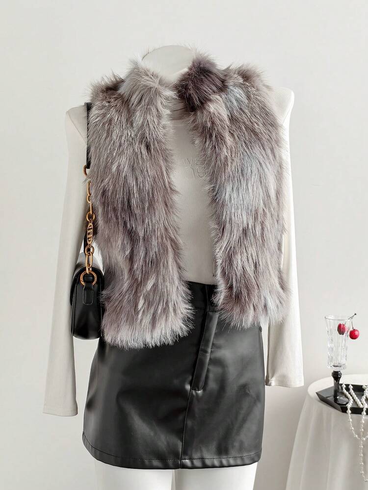 Comfortcana 女性用ファッショナブルなオンブレフェイクファートップ、秋冬新年向け、女性用ラグジュアリー - ブラウン - 見る 3