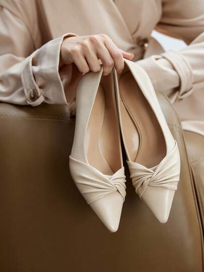 CUCCOO BIZCHIC 女士优雅通勤简约扭结尖头高跟鞋