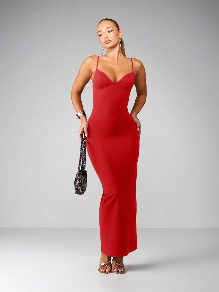 MISSGUIDED Sweetheart Neckline Midi Bodycon Dress With Spaghetti Straps And Empire Waist For Evening Party Formal Events