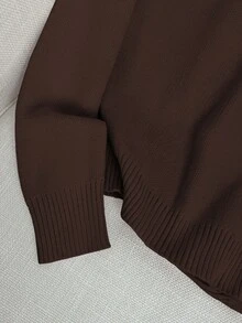 GlowEve Women's Turndown Collar Oblique Side Metal Ring Decor Fashionable Versatile Sweater - Coffee Brown - View 4