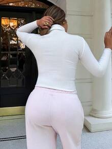 Maria Perezxox Casual Solid Color Turtleneck Slim Fit Sweater, Autumn/Winter - White - View 2