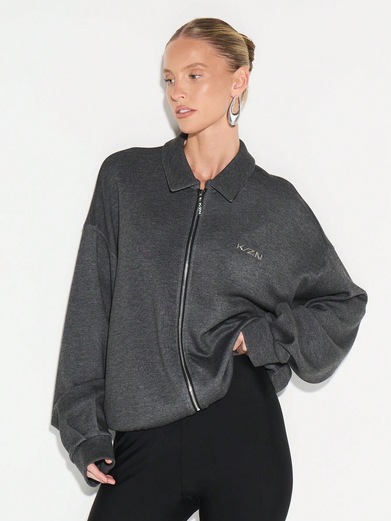 KIZN Oversized Zip Front Sweatshirt Jacket