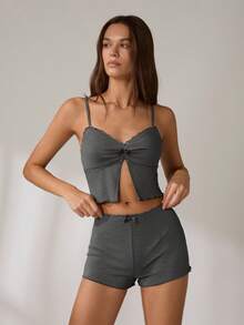 Lowkey Lull Bộ đồ ngủ gợi cảm màu hồng thường ngày dành cho nữ - Xám - Xem 3