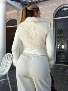 Maria Perezxox 秋冬时尚街头风格白色仿皮草拉链长袖女夹克 - 白色 - 查看 2