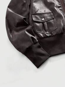 ROMWE MEN Street Life Men's Fashionable Retro Brown Leather Jacket - Brown - View 3