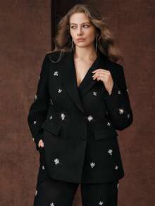 Anewsta 大码女士优雅正式时尚轻盈奢华装饰修身西装外套，适合派对、工作、毕业典礼、婚礼、红毯等场合。 - 黑色 - 查看 6