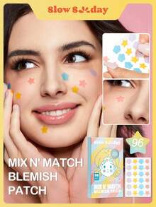 SlowSunday Mix N' Match Blemish Patch, 96pcs, Colorful & Cute Shape, Hydrocolloid Materials, Ultra-Thin Design, Full Cover, Waterproof & Breathable, Refreshing & Comfortable, Mild & Non-Irritating, For Pre-Makeup And Daily Care, Better Coverage, For Face & Body, For Covering Zits And Blemishes Pimple Patches, Y2K, Great For Dating, Birthday, Anniversary, Or Any Special Occasion, For Valentine's Day, Valentines Gift, Valentines Day Gift, Ideal For Party - Multicolor - View 1