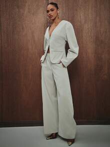 Hauture Women's Tailored Pin Stripe Barrel Leg Trouser - Brown - View 1