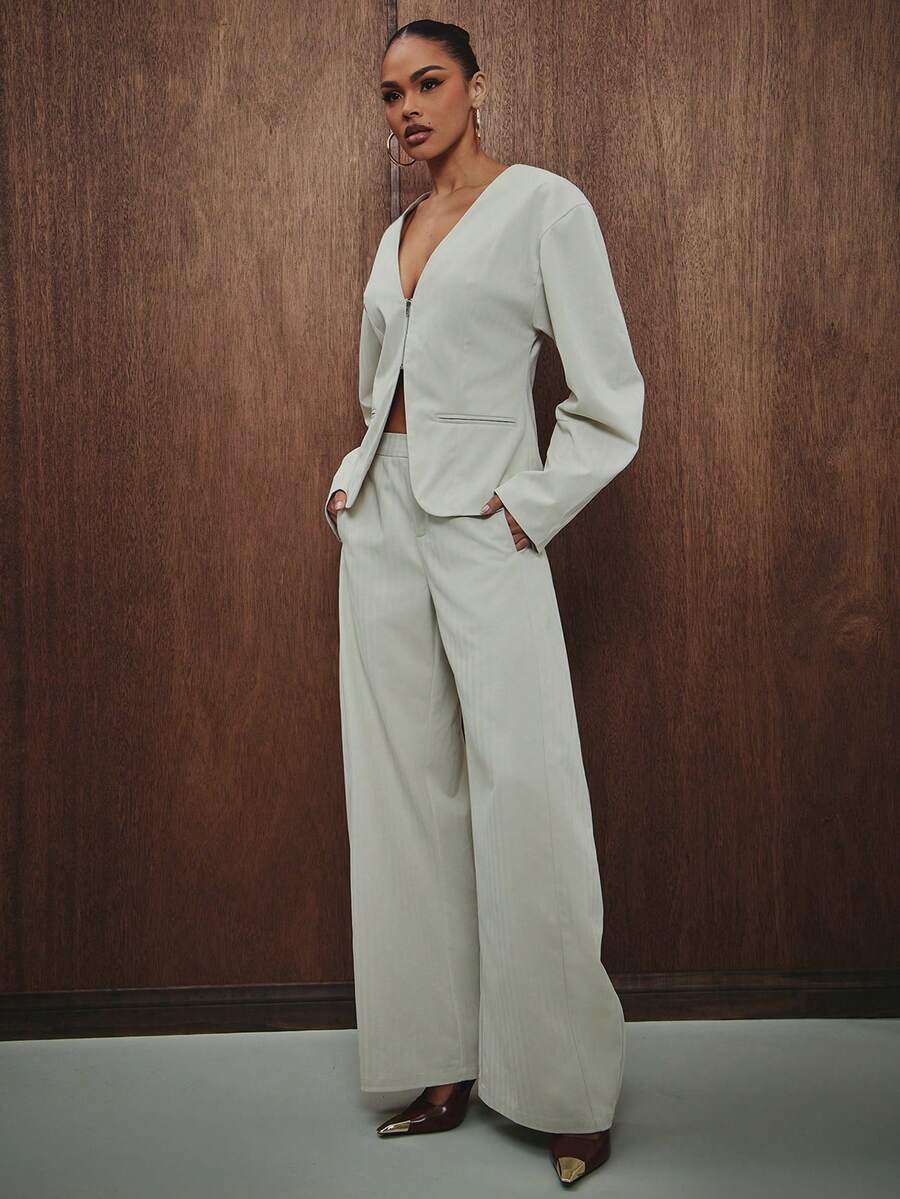 Hauture Women's Tailored Pin Stripe Barrel Leg Trouser - Brown - View 1