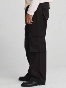 Musero Spodnie w stylu Cargo z kieszeniami i szerokimi nogawkami, szlufki na pasek, spodnie w stylu WIOSNA LATO, styl uliczny - Czarne - Zobacz 3
