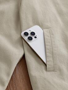 Manfinity Unisex 男士撞色领拉链休闲长袖外套 - 杏色 - 查看 5