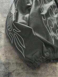 AXEPEAK 男士大码时尚刺绣夹克，秋季款 - 灰色 - 查看 3