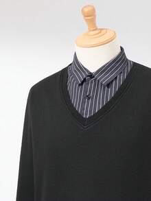 RONVEXI Men's Shirt Collar Patchwork Sweater, Autumn/Winter - Black - View 6