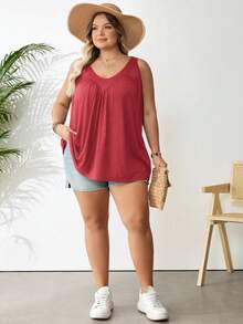 SHEIN CURVE+ 大码女式V领宽松背心，2026新年情人节 - 紅木色 - 查看 7
