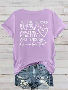 EMERY ROSE 女士标语图案圆领短袖休闲百搭T恤 - 紫色 - 查看 3