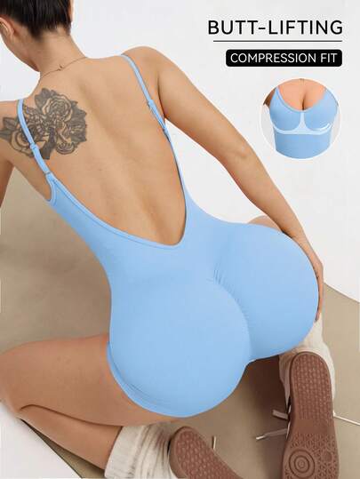 Easithlete 女士纯色露背吊带背心和自行车短裤连体裤，适合农历新年日常锻炼