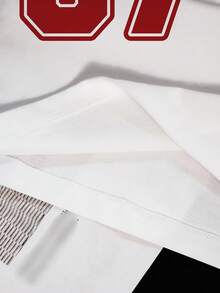 HARRY POTTER X SHEIN 女式休闲宽松落肩T恤，徽章和数字印花，夏季 - 白色 - 查看 4