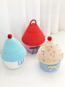 Joivida Bohemian Woven Fabric Storage Basket With Lid | Creative Cute Home Decor & Organizing Solution For Living Room Bedroom, Multi-Functional Sorting Bin/Box/Container, Open Storage Bins For Home Organization - Multicolor - View 9